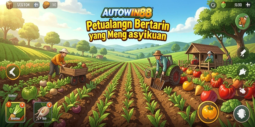 Screenshot gameplay AUTOWIN88 dengan kegiatan bertani yang seru.