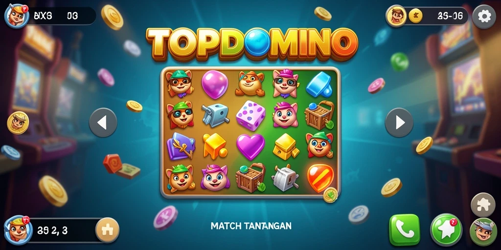 Screenshot utama TOPDOMINO menampilkan gameplay Match-3 yang mendebarkan.