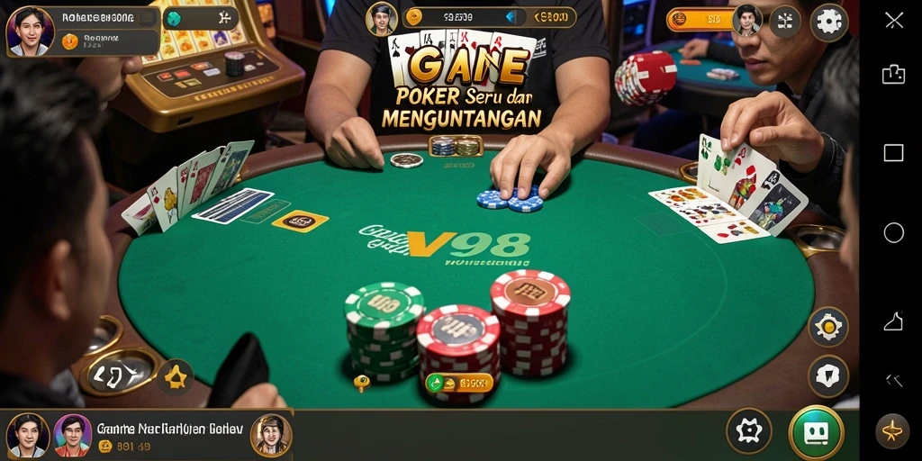 Screenshot gameplay V98 menampilkan aksi intens poker